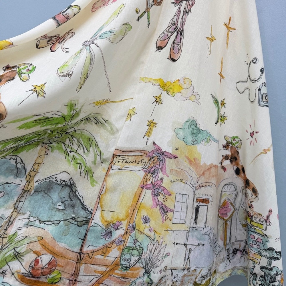 Alemais Cream Midi Dress with Multicolor Illustration Print - Picture 5 of 9
